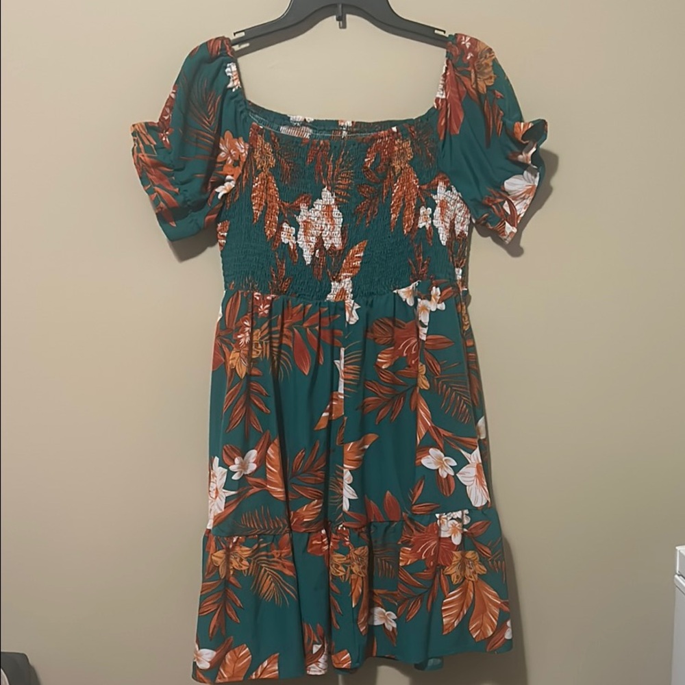 Floral Green and Orange Women's Dress